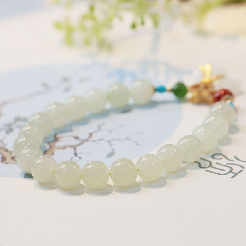 Natural Hetian White Jade 14K Gold Plated Money Bag Blessing Bracelet - Image 3