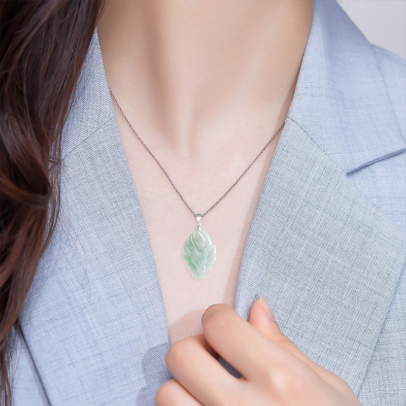 925 Sterling Silver Natural Jade Nine Tailed Fox Prosperity Necklace Pendant - Image 3