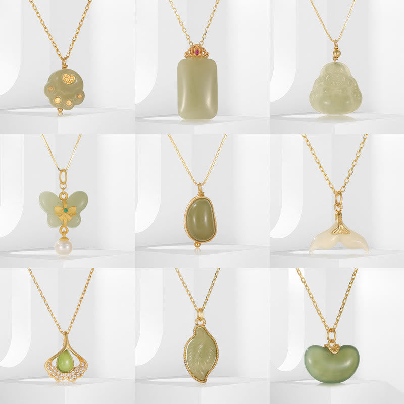 925 Sterling Silver Natural Hetian Jade Cyan Jade Luck Laughing Buddha Butterfly Necklace Pendant - Image 48