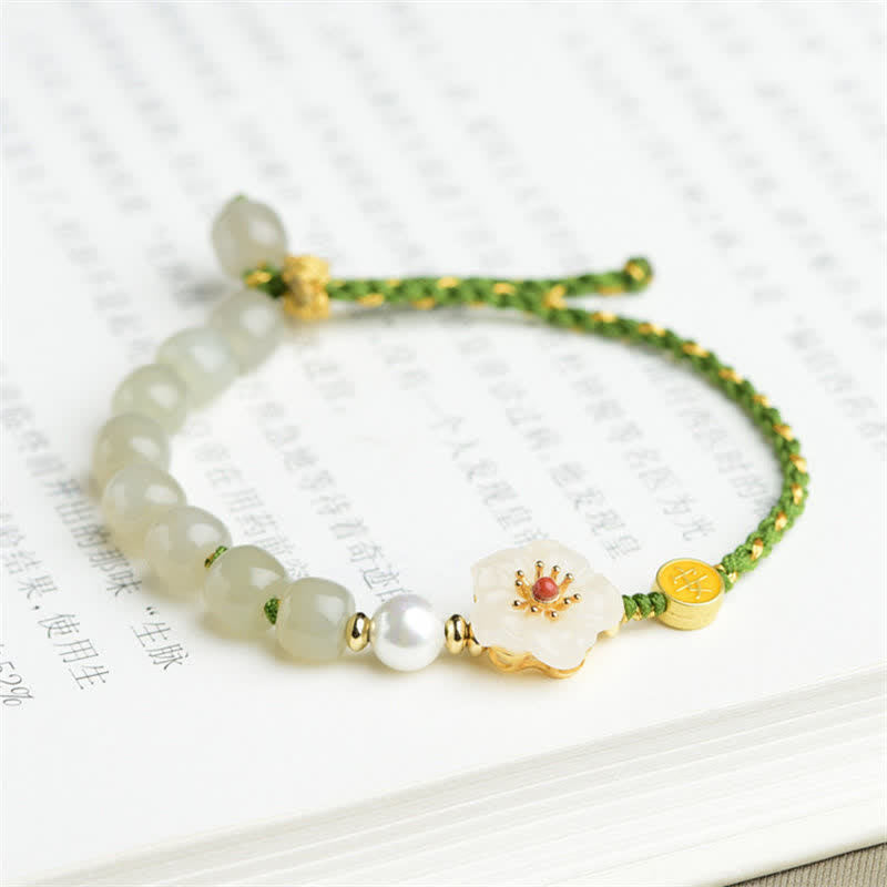 925 Sterling Silver Natural Hetian Jade Peach Blossom Luck Bracelet - Image 5