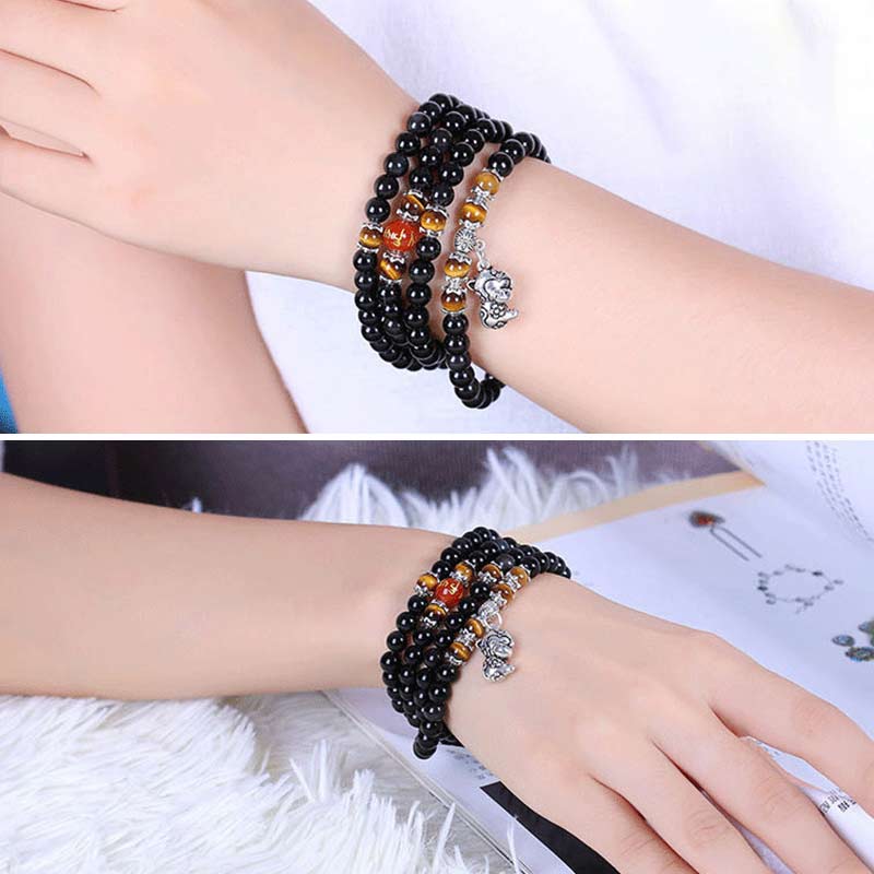 Chinese Zodiac 108 Beads Black Obsidian Tiger Eye Fortune Mala Bracelet - Image 10
