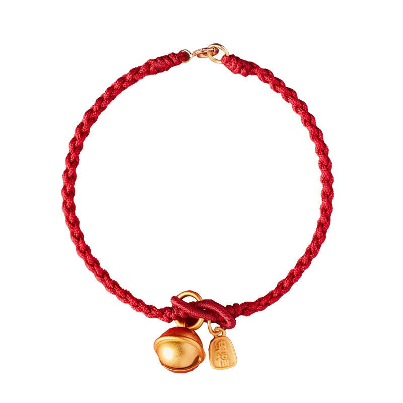 Handmade Fu Character Charm Luck Happiness Bell Red Rope Bracelet - Image 12