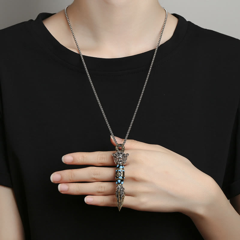 Tibet Om Mani Padme Hum Dzi Bead Dorje Vajra Pattern Wealth Rotatable Necklace Pendant - Image 4