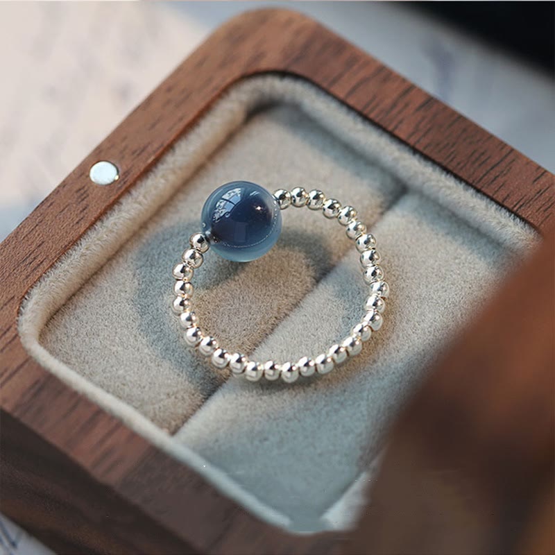 925 Sterling Silver Blue Candy Agate Healing Bead Ring