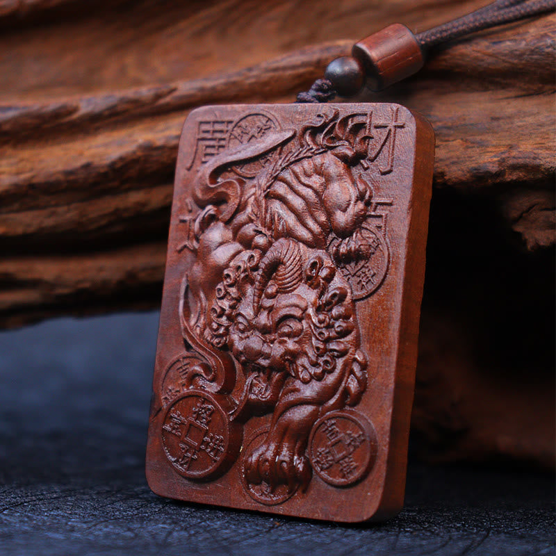 Natural Lightning Struck Jujube Wood PiXiu Copper Coin Good Fortune Necklace Pendant - Image 5