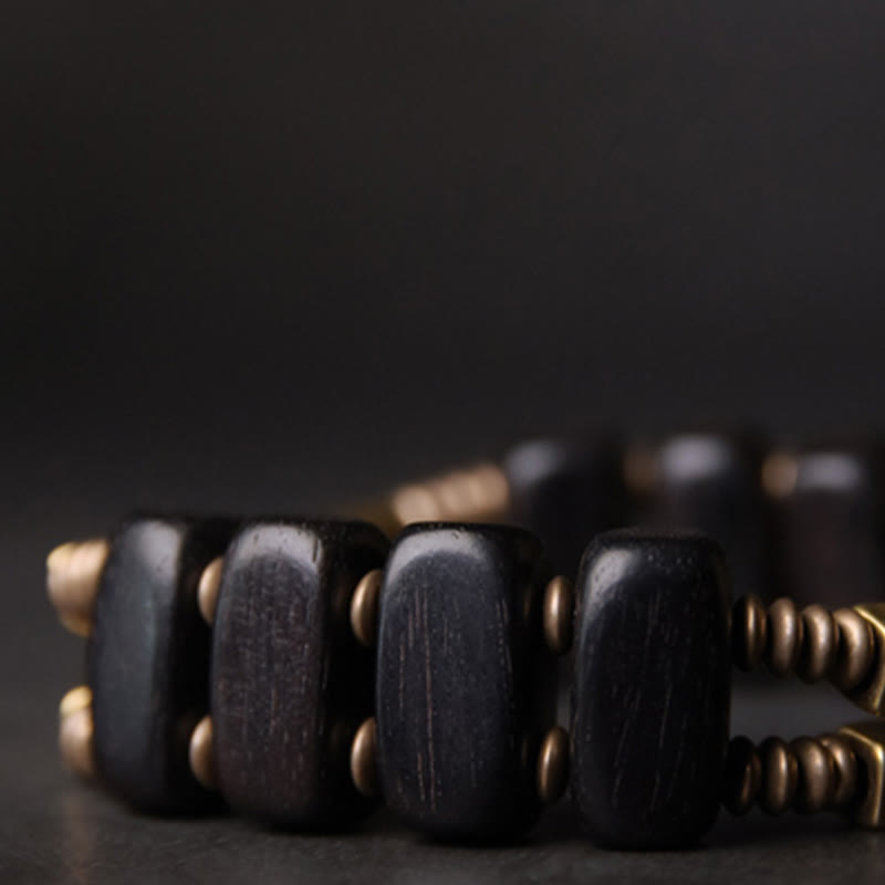 Tibetan Ebony Wood Brass Copper Balance Double Layer Bracelet - Image 6