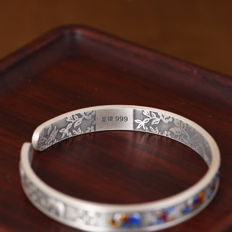 999 Sterling Silver Elephant Strength Wisdom Bracelet Cuff Bangle - Image 6