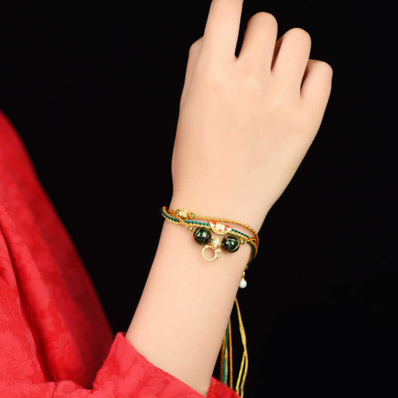 Tibetan Handmade Rope Liuli Glass Bead Braided Multilayered Healing Bracelet - Image 8