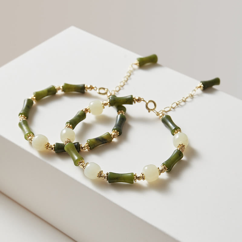 Glass Bead Bamboo Luck Strength Chain Bracelet
