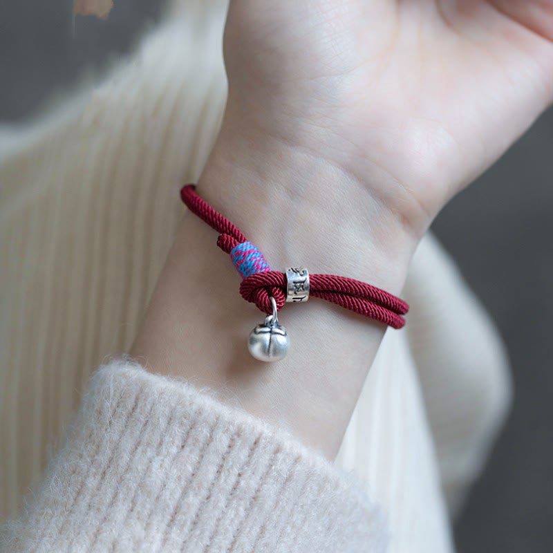 925 Sterling Silver Tibetan Handmade Om Mani Padme Hum Persimmon Charm Luck Protection Braided Bracelet - Image 7