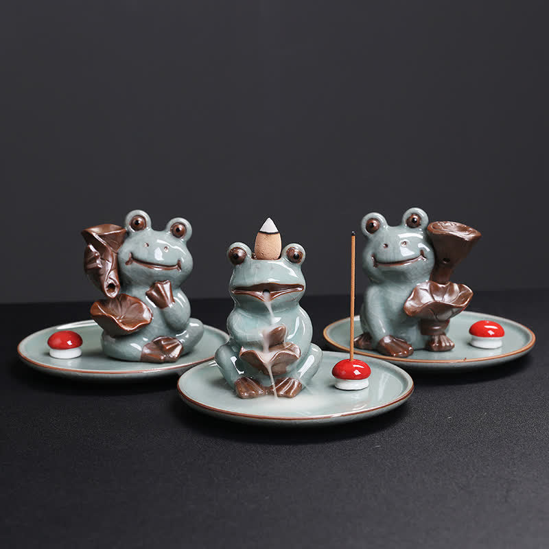 Meditation Frog Ceramic Lotus Healing Incense Burner - Image 4