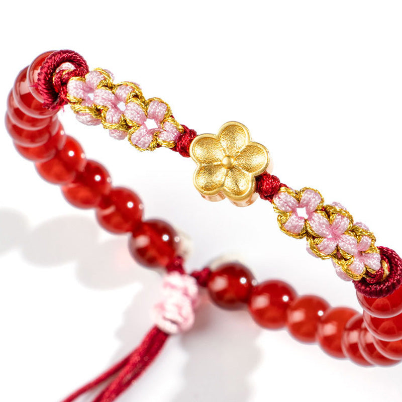 999 Sterling Silver Natural Red Agate Pink Crystal Cherry blossom Bracelet - Image 11