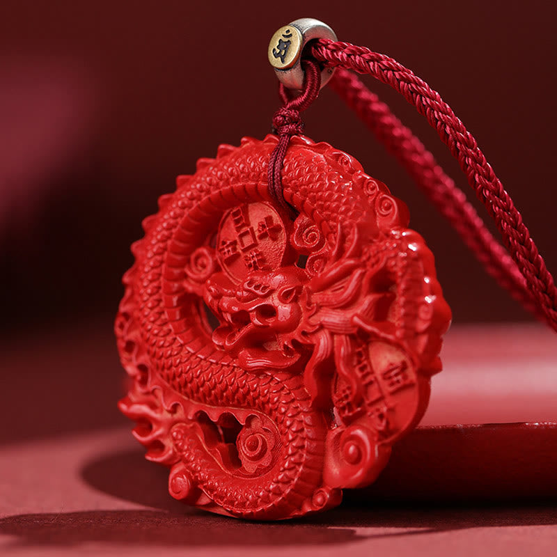 Year of the Dragon 925 Sterling Silver Natural Cinnabar Copper Coin Luck Necklace Pendant - Image 6