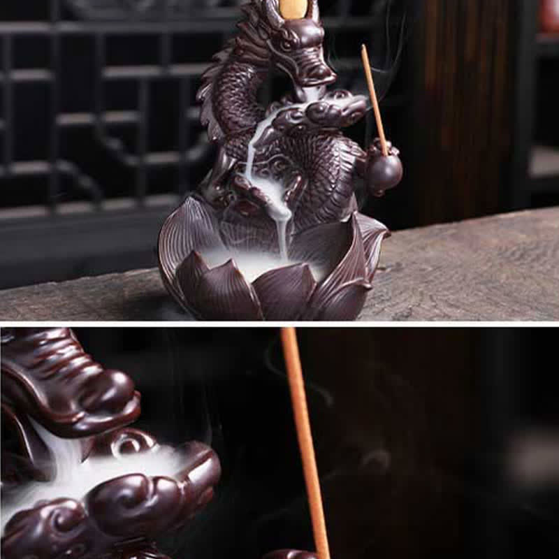 Dragon Lotus Pattern Strength Protection Ceramic Incense Burner Decoration - Image 10