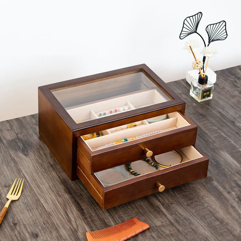 Retro Solid Wood Jewelry Box Jewelry Storage Box With Drawer - Image 7