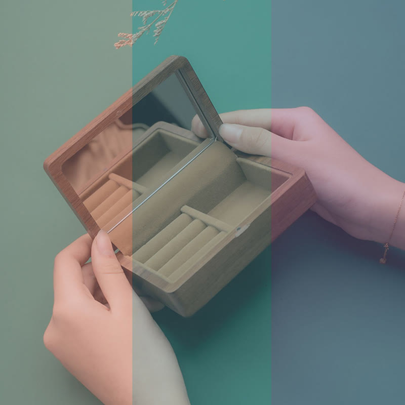 Vintage Handmade Black Walnut Wood Jewelry Storage Box With Mirror - Image 20