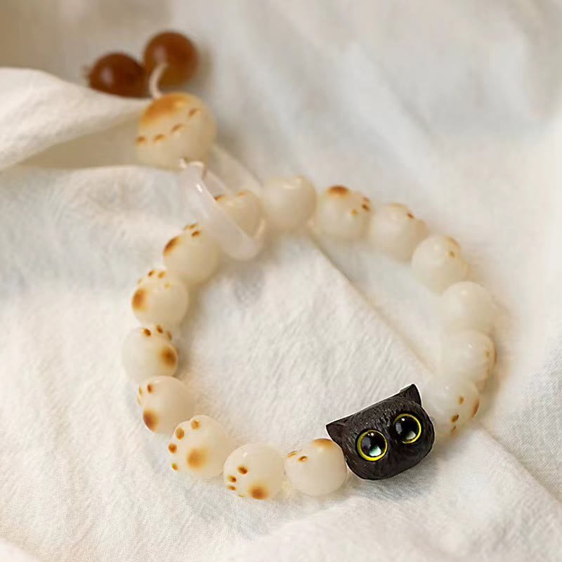 Natural Bodhi Seed Red Sandalwood Lovely Paw Lucky Cat Peace Bracelet - Image 9
