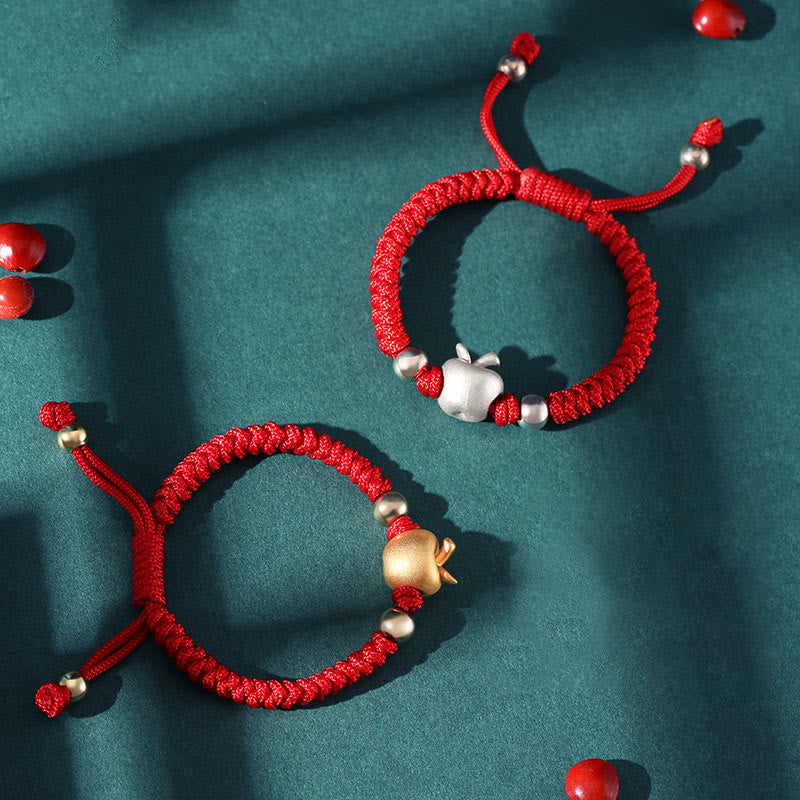 999 Sterling Silver Apple Red Multicolored Rope Luck Protection Handcrafted Kids Bracelet - Image 5