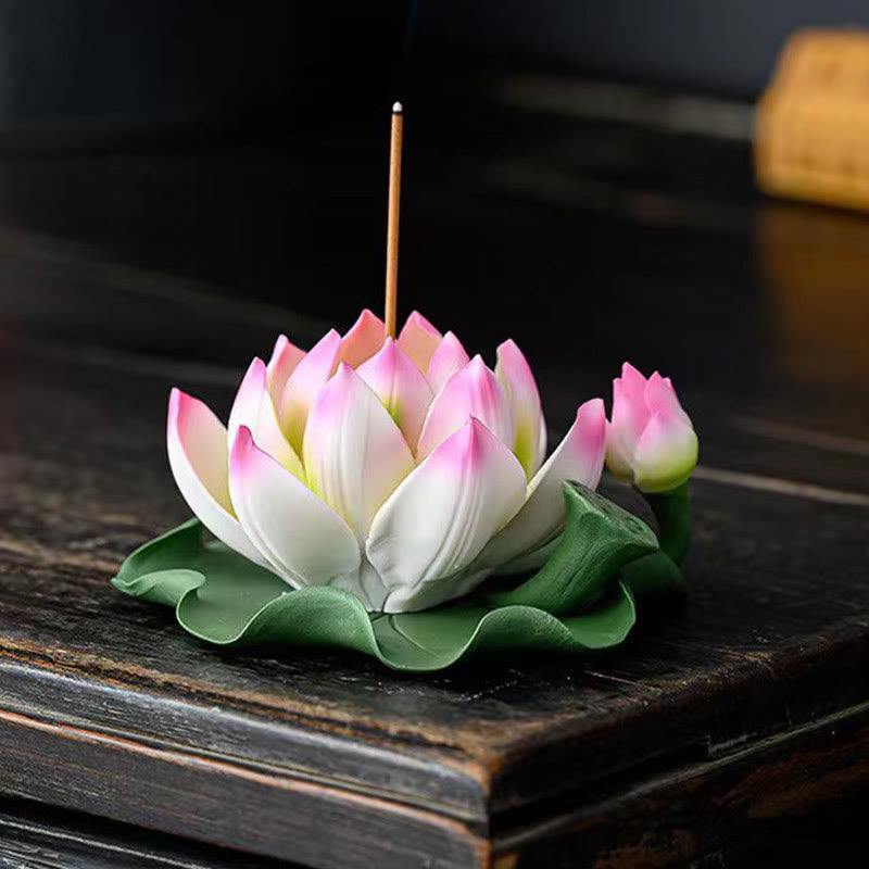 Lotus Flower Leaf Pod Spiritual Healing Ceramic Stick Incense Burner Decoration - Image 5