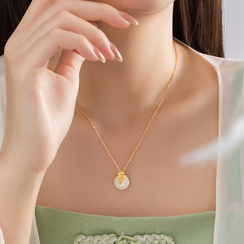 925 Sterling Silver Hetian Jade Ginkgo Leaves Prosperity Necklace Pendant - Image 9