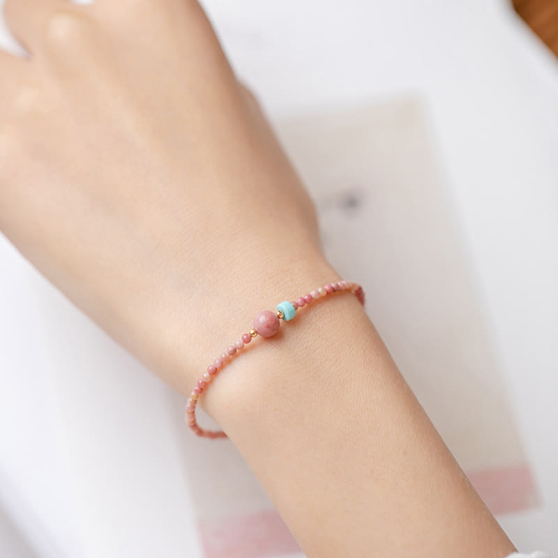 14K Gold Plated Natural Rhodonite Loving Energy Chain Bracelet - Image 6