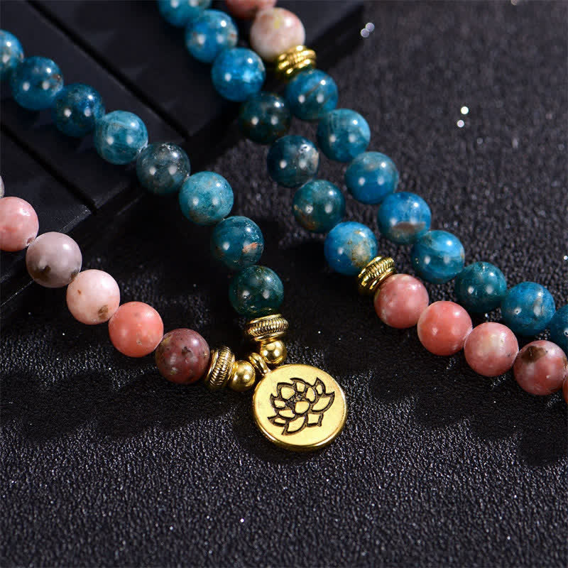 Lazurite Picasso Jasper Amazonite Rhodonite Apatite Positive Lotus Prayer Bead Bracelet - Image 18