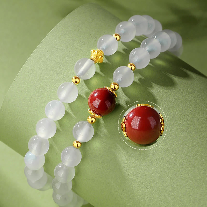 925 Sterling Silver Natural White Agate Cinnabar Double Wrap Protection Bracelet - Image 8