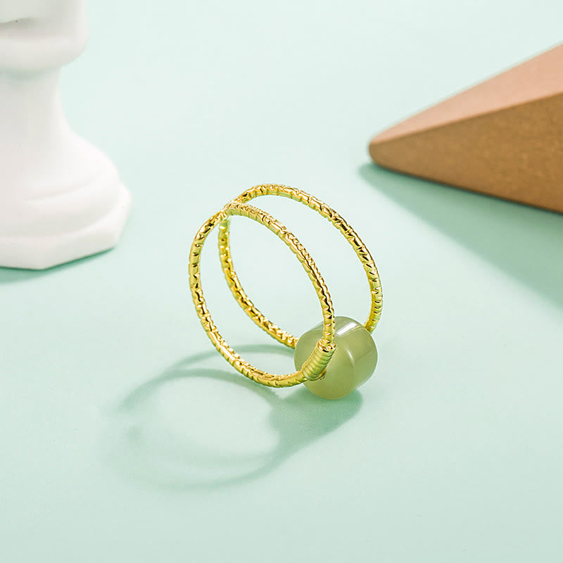 Round Jade Pearl Bead Double Layer Copper Luck Adjustable Ring - Image 3