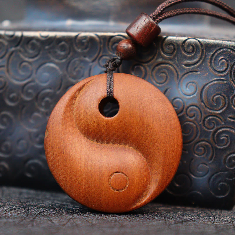 Lightning Struck Jujube Wood Yin Yang Luck Protection Necklace Pendant - Image 5