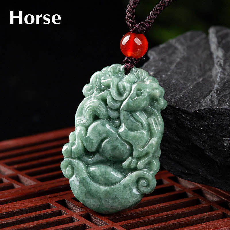 Natural Jade 12 Chinese Zodiac Prosperity Necklace Pendant - Image 20