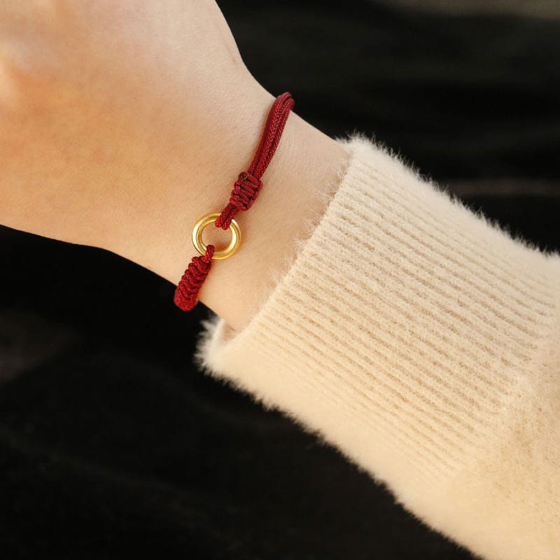 Alloy Peace Buckle Luck Red String Bracelet - Image 5
