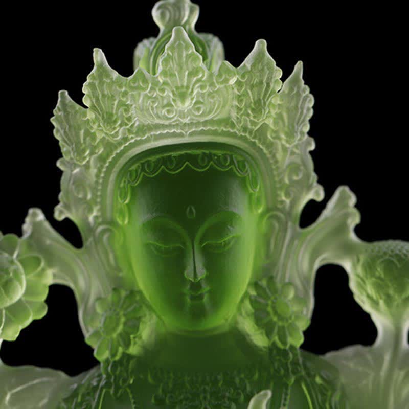 Bodhisattva Green Tara Handmade Liuli Crystal Art Piece Protection Home Office Statue Decoration - Image 3