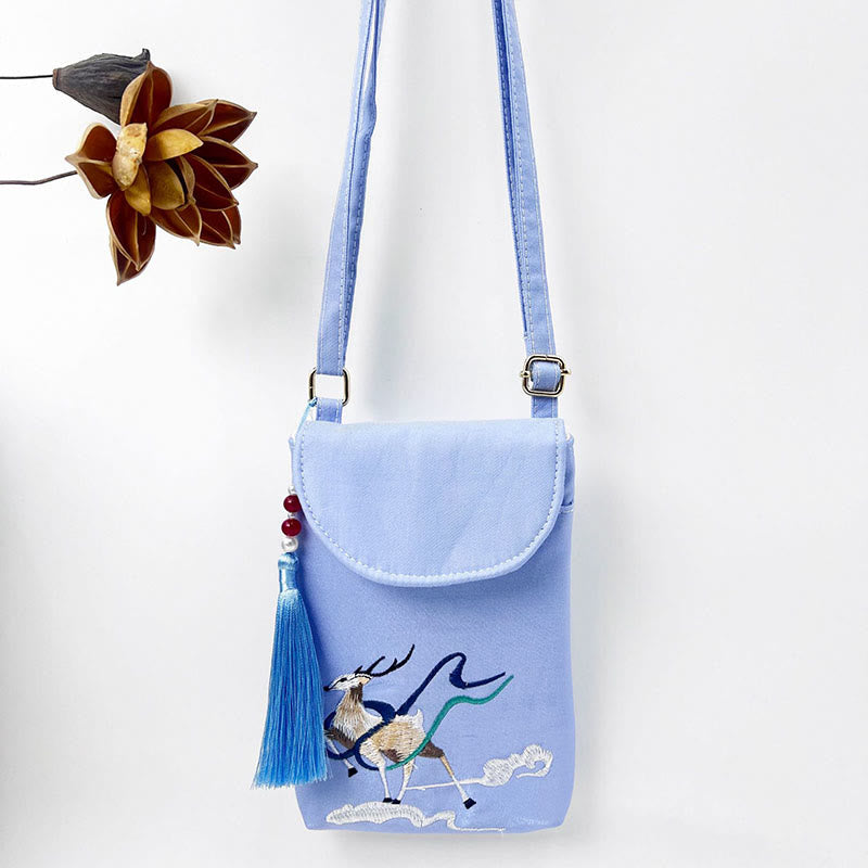 Small Embroidered Flowers Crossbody Bag Shoulder Bag Double Layer Cellphone Bag - Image 41