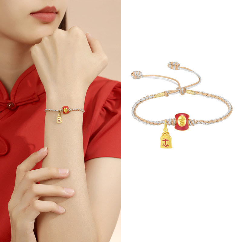 925 Sterling Silver Handmade Auspicious Chinese Character Blessing Braided String Bracelet - Image 10