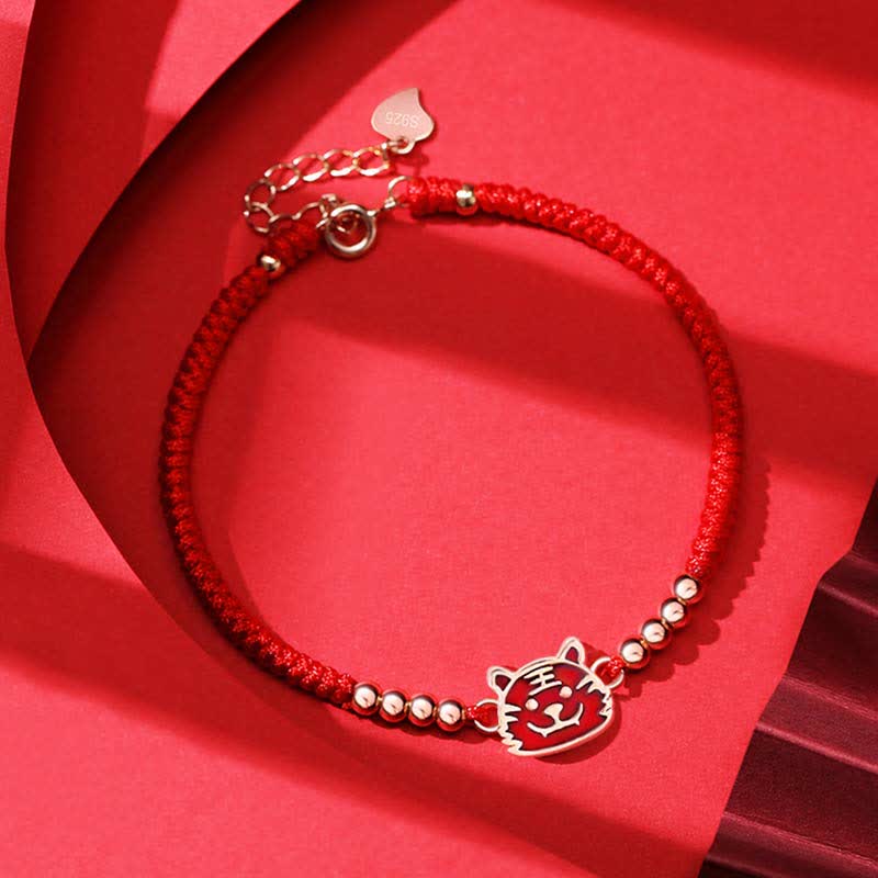 925 Sterling Silver Chinese Zodiac Luck Faith Discolor Red String Bracelet - Image 5