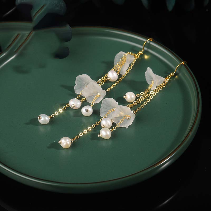 Pearl Flower Petals Luck Drop Earrings - Image 3