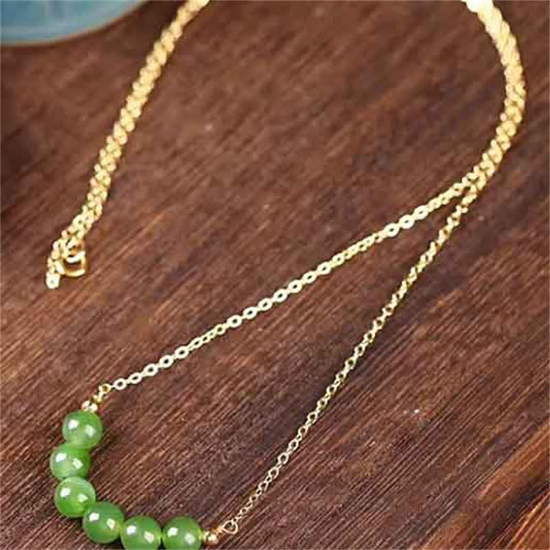 14k Gold Plated Hetian Cyan Jade Beaded Luck Necklace Pendant - Image 5