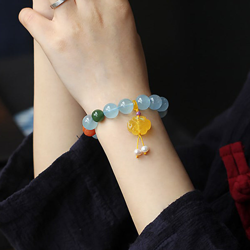 Natural Aquamarine Amber Chinese Knotting Charm Peace Bracelet - Image 4