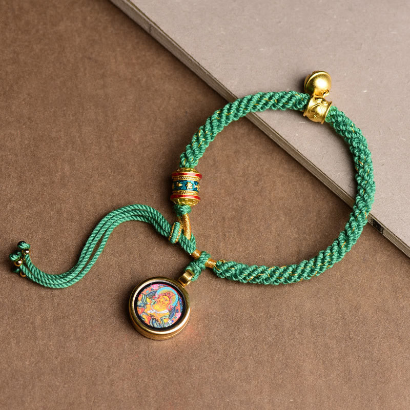 Tibetan Five God Of Wealth Thangka Luck Prayer Wheel Bell Braid String Bracelet - Image 9