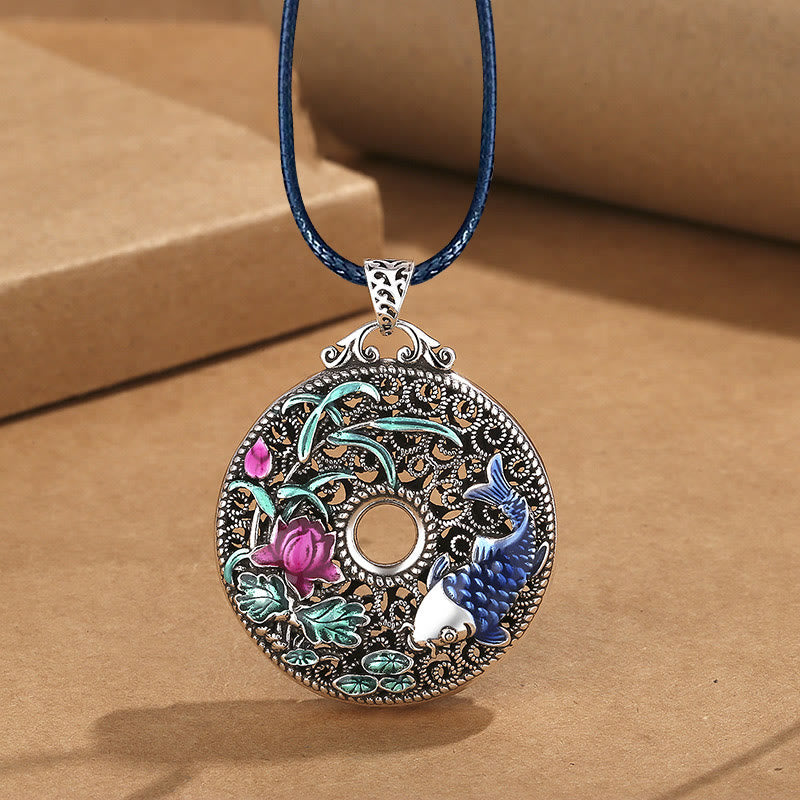 Koi Fish Lotus Peace Buckle Fu Character Wealth Luck Necklace Pendant - Image 6