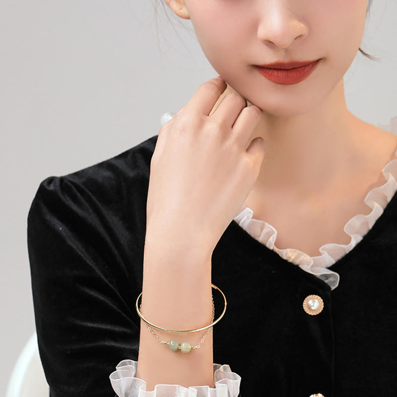 Copper Plated Gold Hetian Jade Bead Luck Double Layer Bracelet Bangle - Image 14