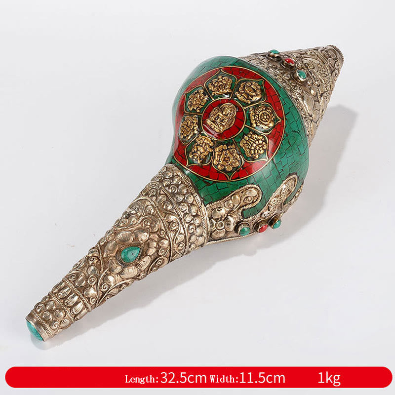 Tibetan Handmade Shankha Om Mani Padme Hum Buddha Avalokitesvara Turquoise Conch Shell Positive Decoration - Image 20