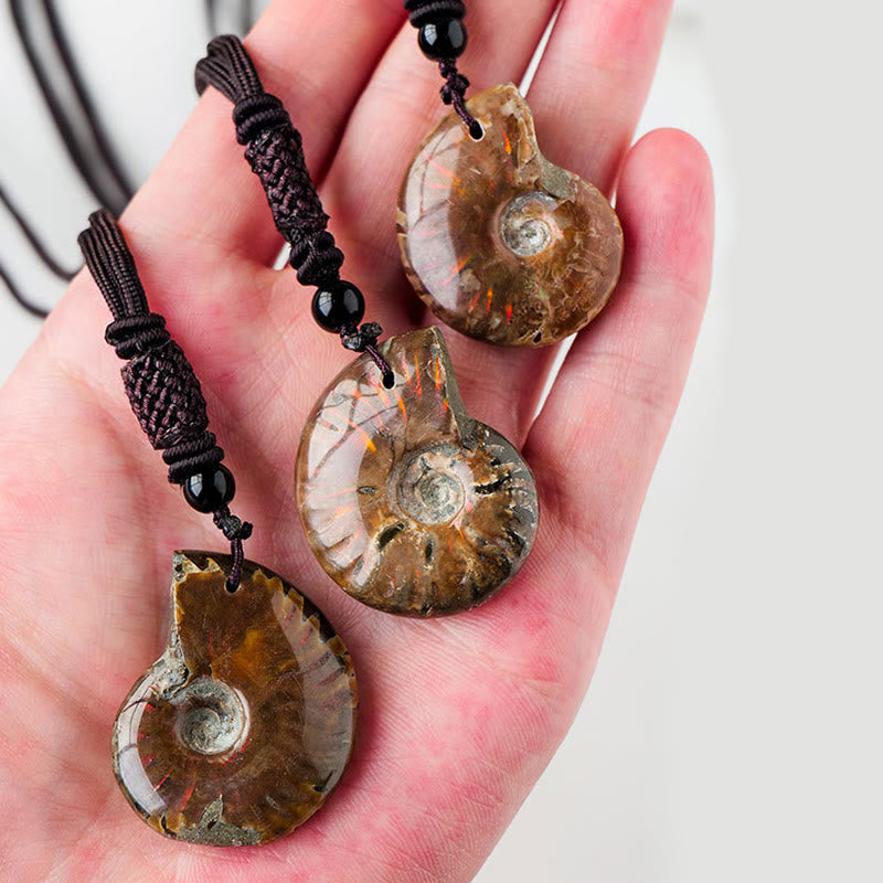 Natural Ammonite Fossil Snail Pattern Meditation Healing Necklace Pendant - Image 4