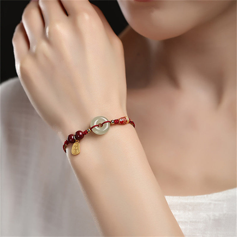 925 Sterling Silver Koi Fish Hetian Jade Peace Buckle Luck Bracelet - Image 3