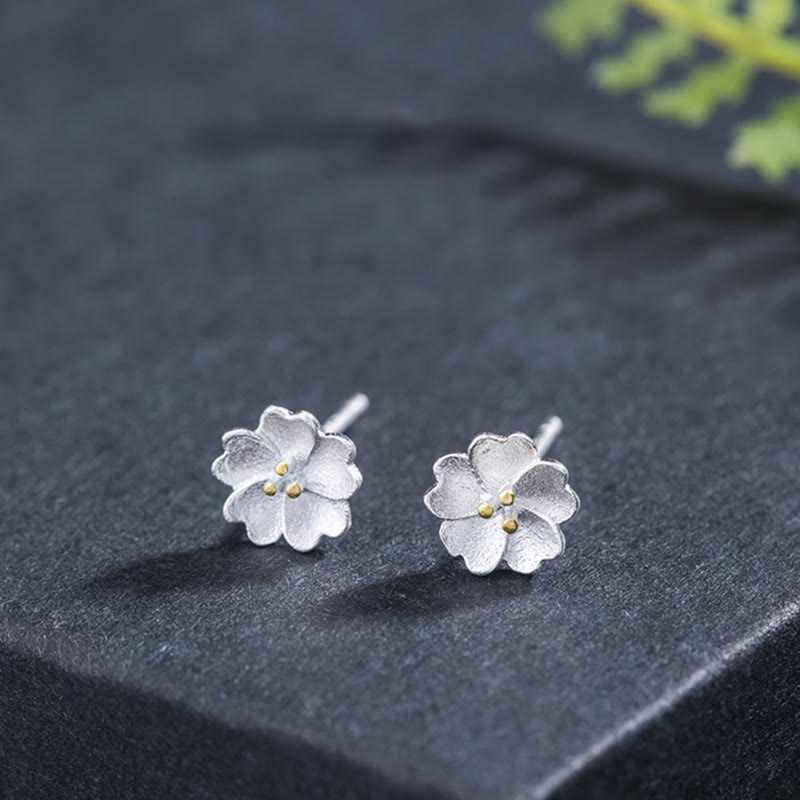 925 Sterling Silver Cherry Blossoms Floral Calm Stud Earrings - Image 8