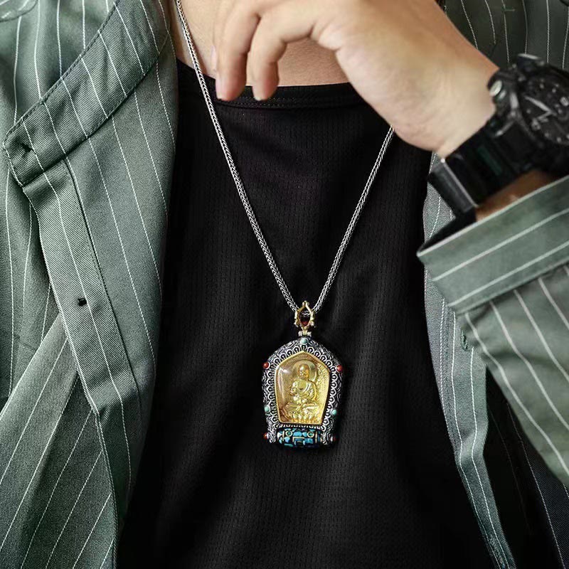 Tibet Chinese Zodiac Natal Buddha Thangka Prosperity Rotatable Dzi Bead Necklace Pendant - Image 10