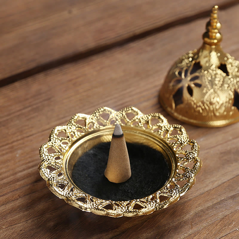 Gold Gourd Star Feather Spiritual Meditation Mini Alloy Metal Incense Burner - Image 5