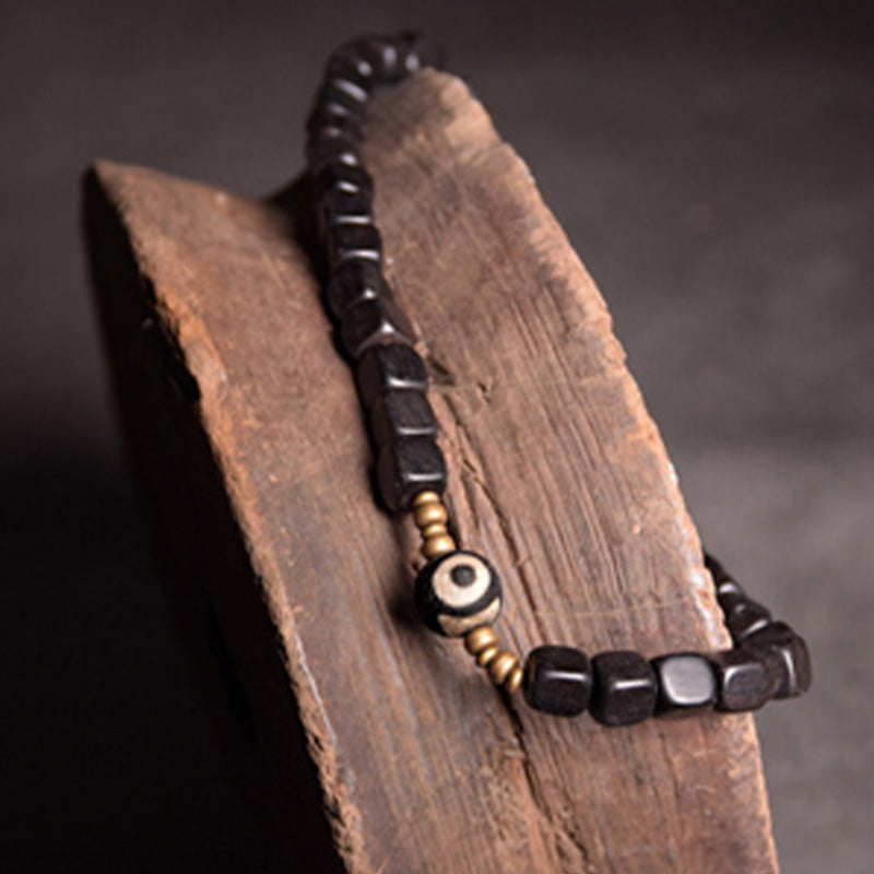Ebony Wood Dzi Bead Copper Peace Couple Bracelet - Image 10