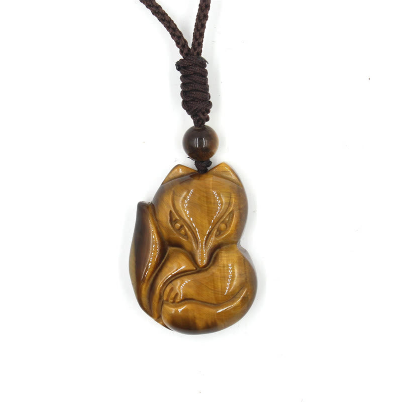 Natural Black Obsidian Tiger Eye Ice Obsidian Fox Pendant Amulet Necklace - Image 9