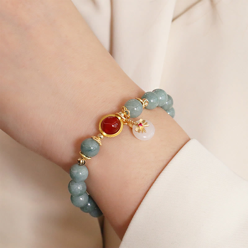 Natural Jade Red Agate Pearl Bow Tie Luck Bracelet - Image 6